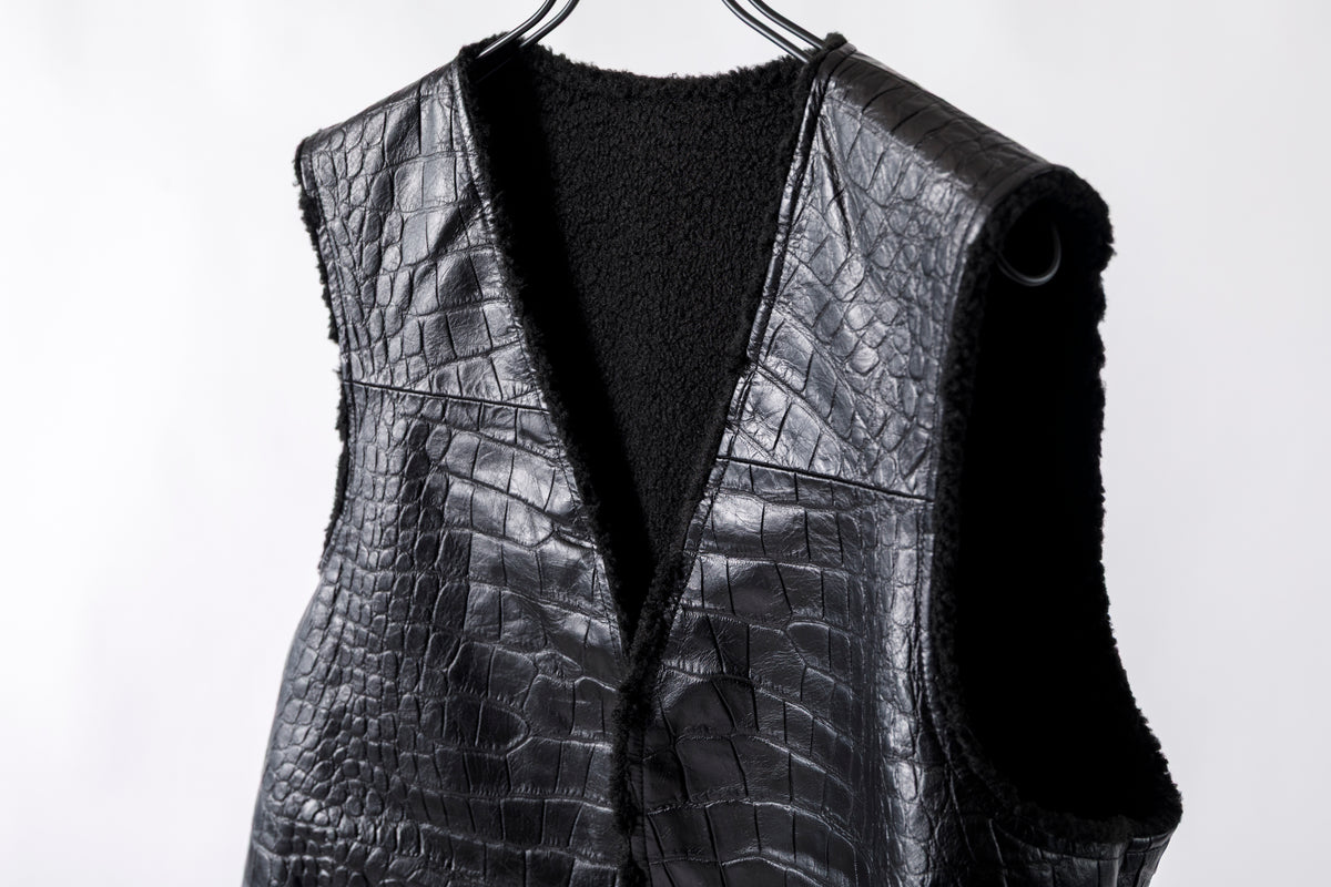 Willow Pants / P-033 COW LEATHER × FAKE MOUTON - Black