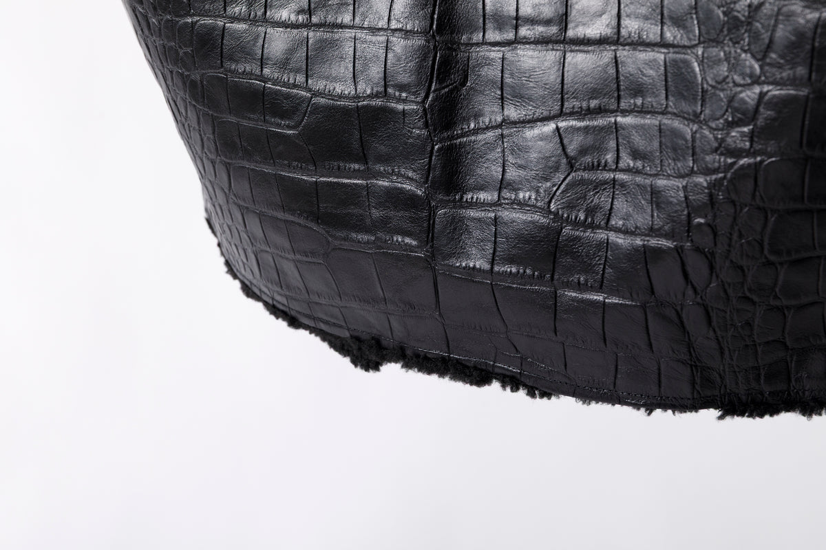 Willow Pants / P-033 COW LEATHER × FAKE MOUTON - Black