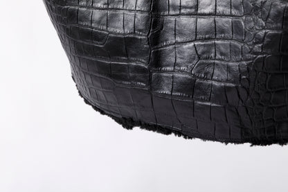 Willow Pants / P-033 COW LEATHER × FAKE MOUTON - Black