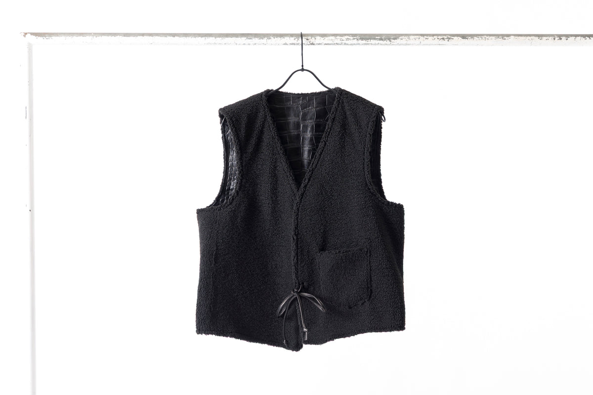 Willow Pants / P-033 COW LEATHER × FAKE MOUTON - Black