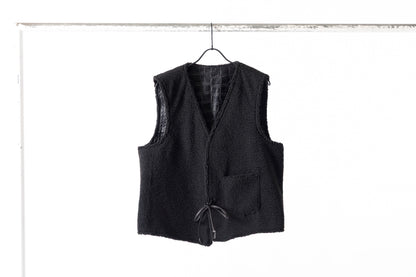 Willow Pants / P-033 COW LEATHER × FAKE MOUTON - Black