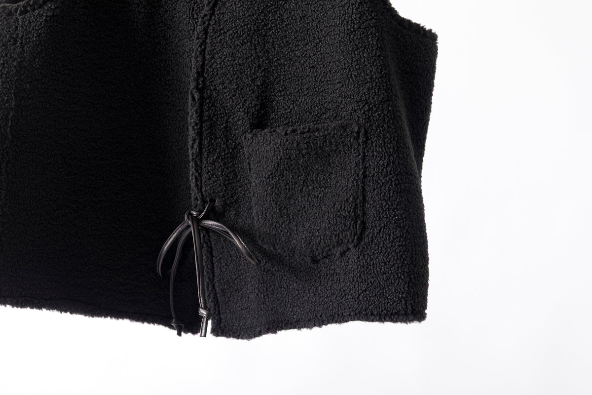 Willow Pants / P-033 COW LEATHER × FAKE MOUTON - Black