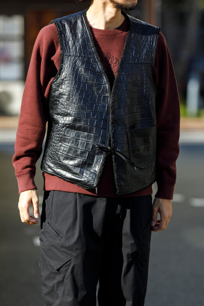 Willow Pants / P-033 COW LEATHER × FAKE MOUTON - Black