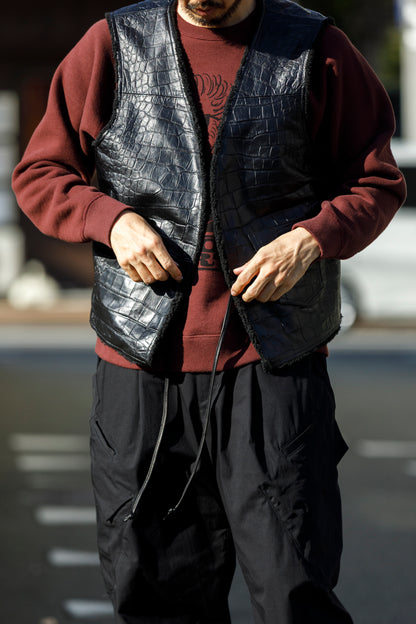 Willow Pants / P-033 COW LEATHER × FAKE MOUTON - Black