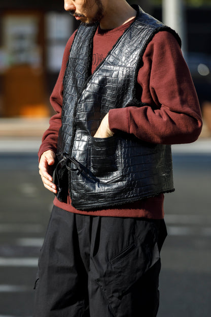 Willow Pants / P-033 COW LEATHER × FAKE MOUTON - Black