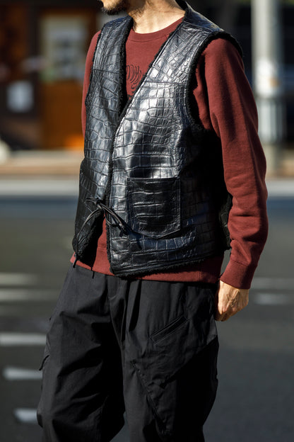 Willow Pants / P-033 COW LEATHER × FAKE MOUTON - Black