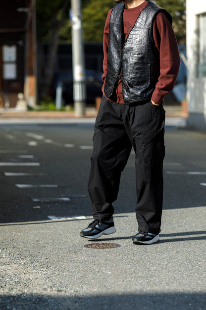 Willow Pants / P-033 COW LEATHER × FAKE MOUTON - Black