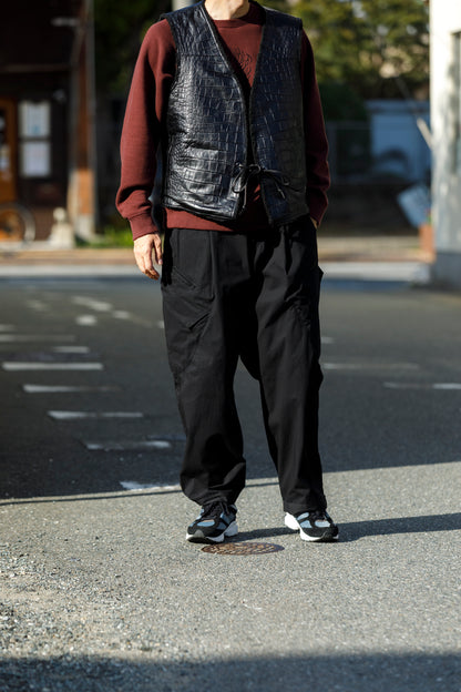 Willow Pants / P-033 COW LEATHER × FAKE MOUTON - Black