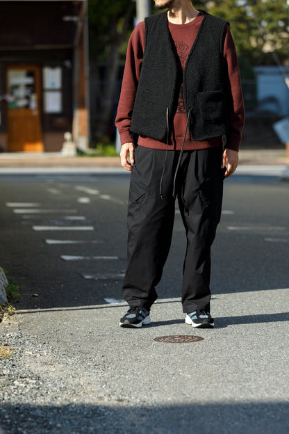 Willow Pants / P-033 COW LEATHER × FAKE MOUTON - Black