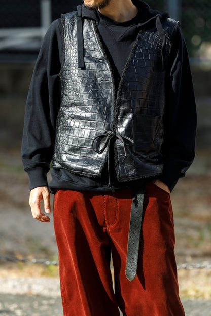 Willow Pants / P-033 COW LEATHER × FAKE MOUTON - Black