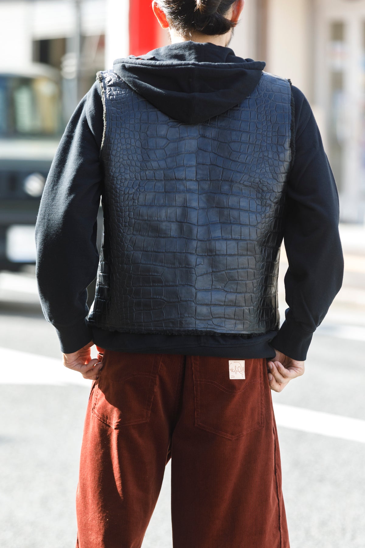 Willow Pants / P-033 COW LEATHER × FAKE MOUTON - Black