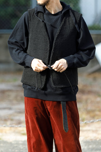 Willow Pants / P-033 COW LEATHER × FAKE MOUTON - Black