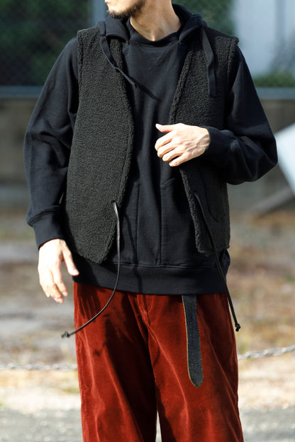 Willow Pants / P-033 COW LEATHER × FAKE MOUTON - Black