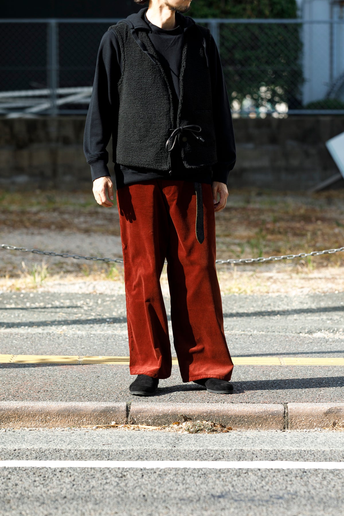 Willow Pants / P-033 COW LEATHER × FAKE MOUTON - Black