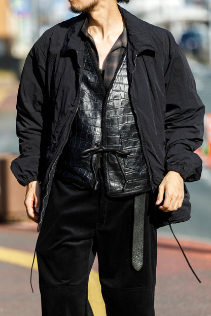 Willow Pants / P-033 COW LEATHER × FAKE MOUTON - Black
