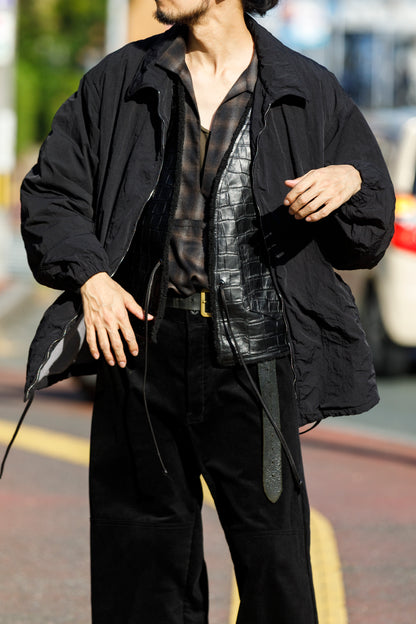 Willow Pants / P-033 COW LEATHER × FAKE MOUTON - Black