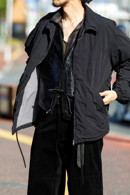 Willow Pants / P-033 COW LEATHER × FAKE MOUTON - Black