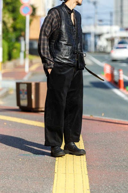 Willow Pants / P-033 COW LEATHER × FAKE MOUTON - Black