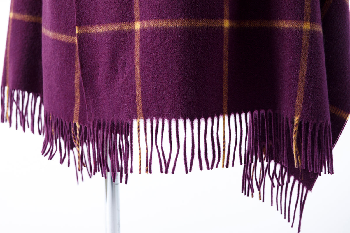 Joshua Ellis / Cashmere Window Pane Stole 70×190 - Plum / Gold(CPG 51224)