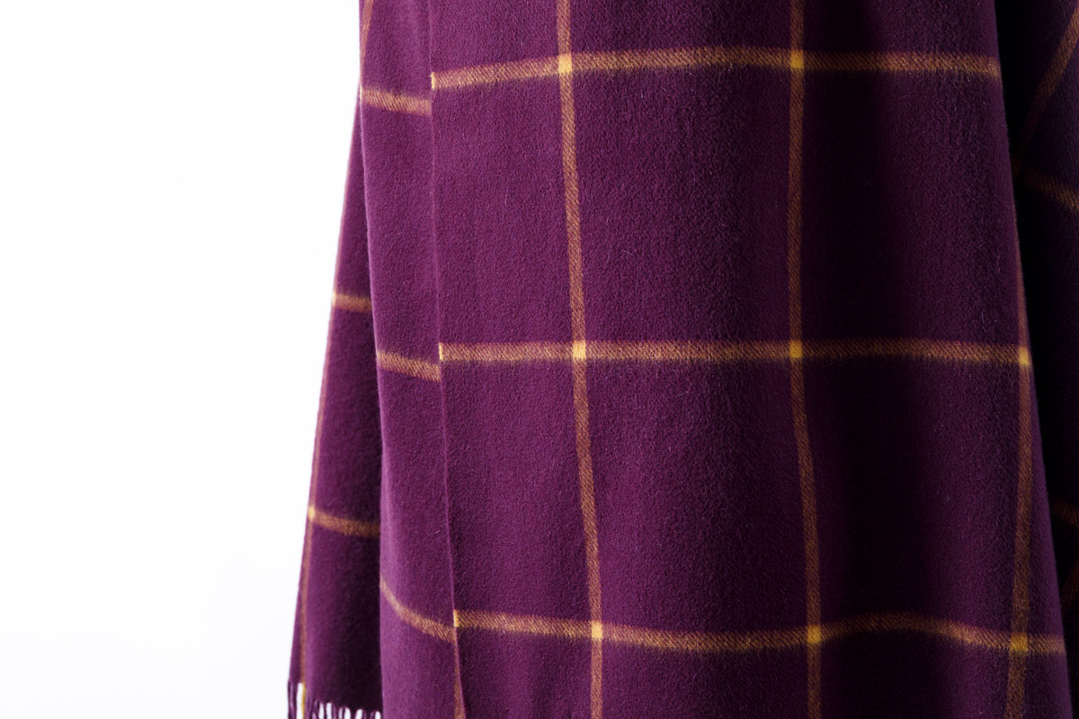 Joshua Ellis / Cashmere Window Pane Stole 70×190 - Plum / Gold(CPG 51224)