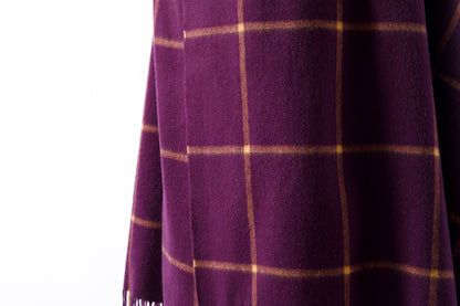 Joshua Ellis / Cashmere Window Pane Stole 70×190 - Plum / Gold(CPG 51224)