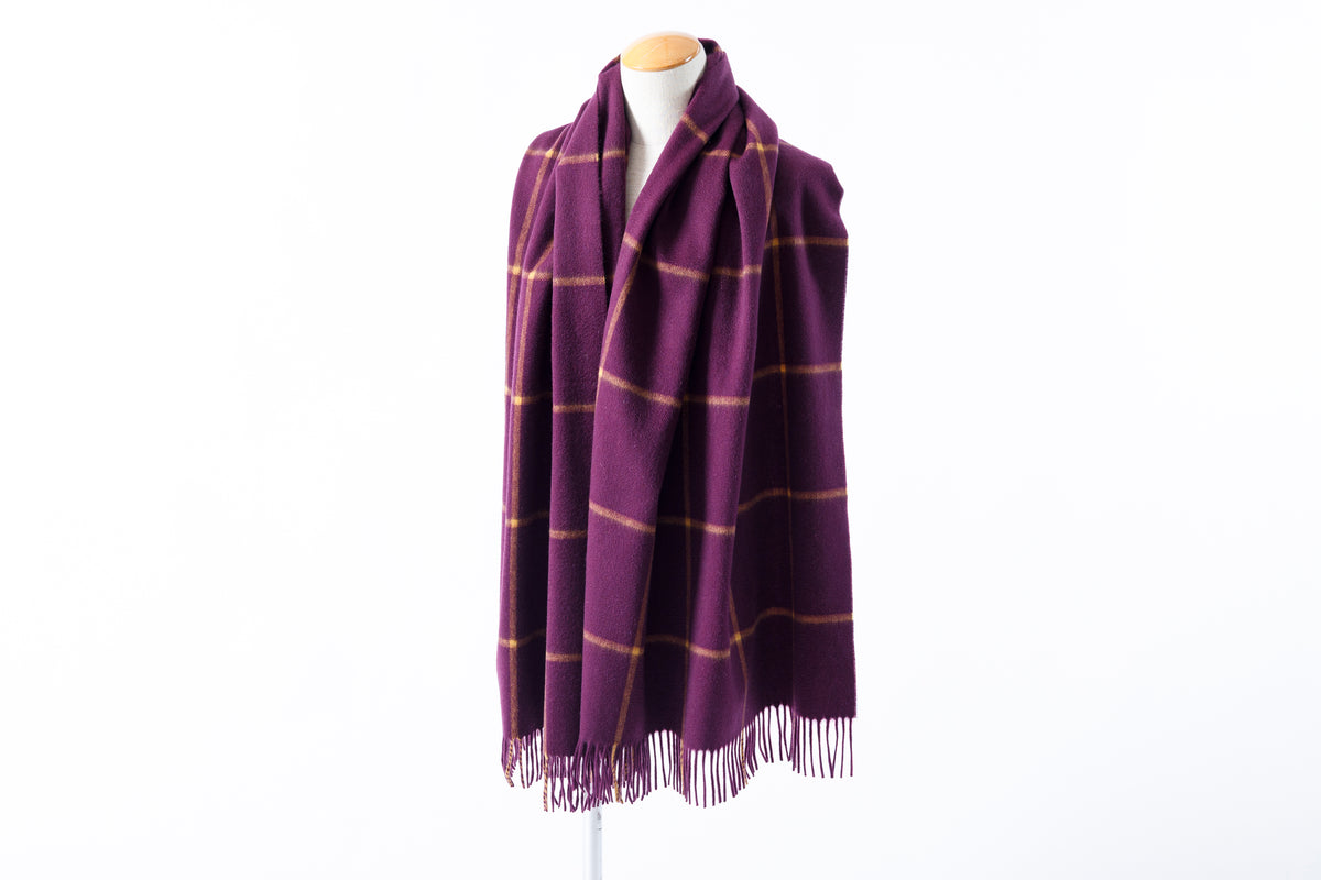 Joshua Ellis / Cashmere Window Pane Stole 70×190 - Plum / Gold(CPG 51224)