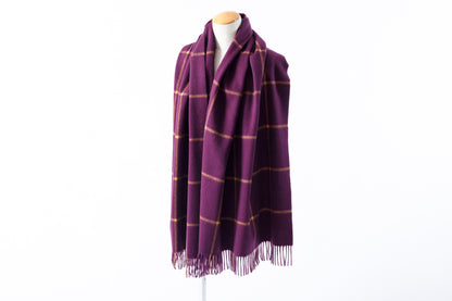 Joshua Ellis / Cashmere Window Pane Stole 70×190 - Plum / Gold(CPG 51224)