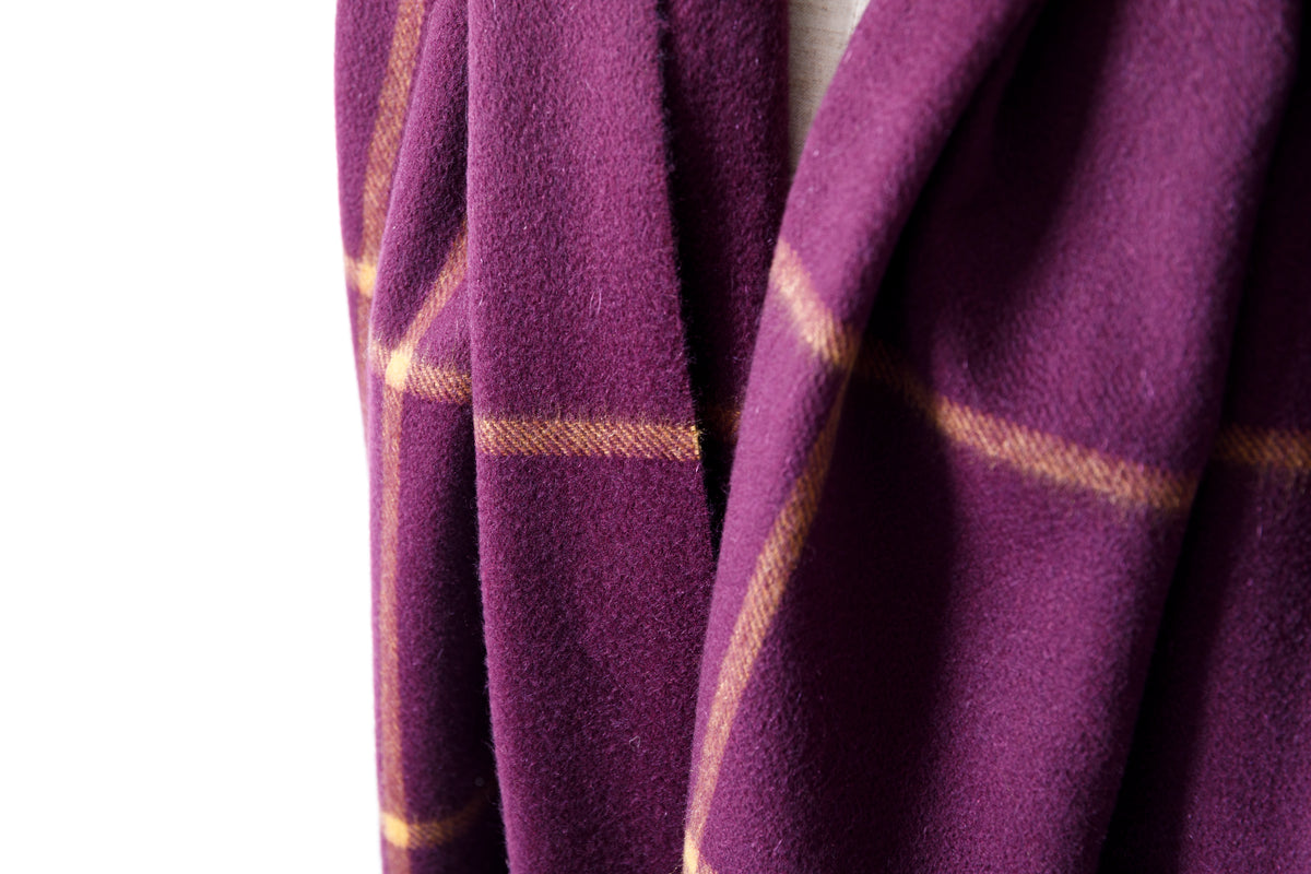 Joshua Ellis / Cashmere Window Pane Stole 70×190 - Plum / Gold(CPG 51224)