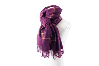 Joshua Ellis / Cashmere Window Pane Stole 70×190 - Plum / Gold(CPG 51224)