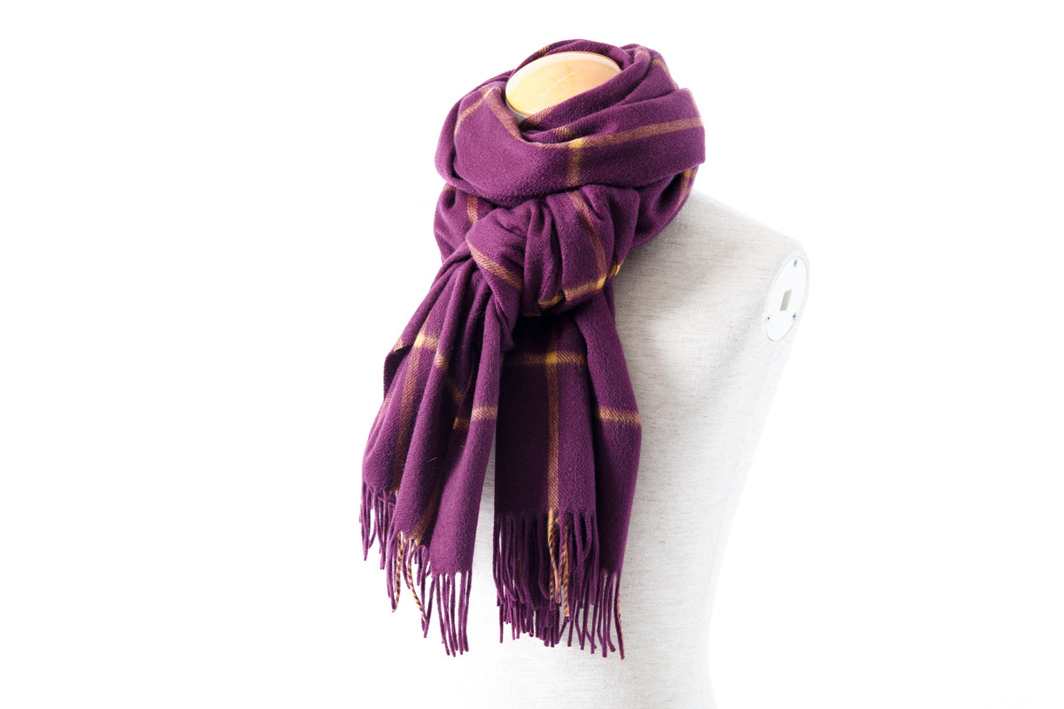 Joshua Ellis / Cashmere Window Pane Stole 70×190 - Plum / Gold(CPG 51224)