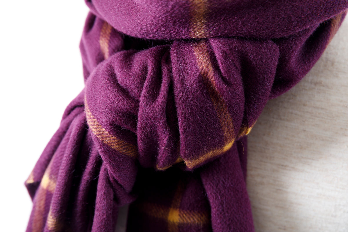 Joshua Ellis / Cashmere Window Pane Stole 70×190 - Plum / Gold(CPG 51224)