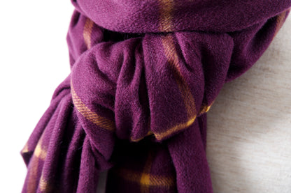 Joshua Ellis / Cashmere Window Pane Stole 70×190 - Plum / Gold(CPG 51224)