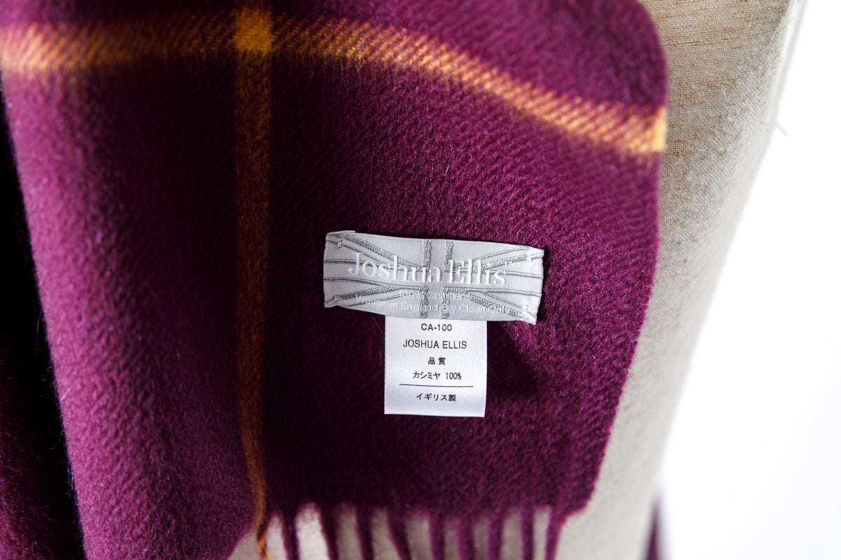 Joshua Ellis / Cashmere Window Pane Stole 70×190 - Plum / Gold(CPG 51224)