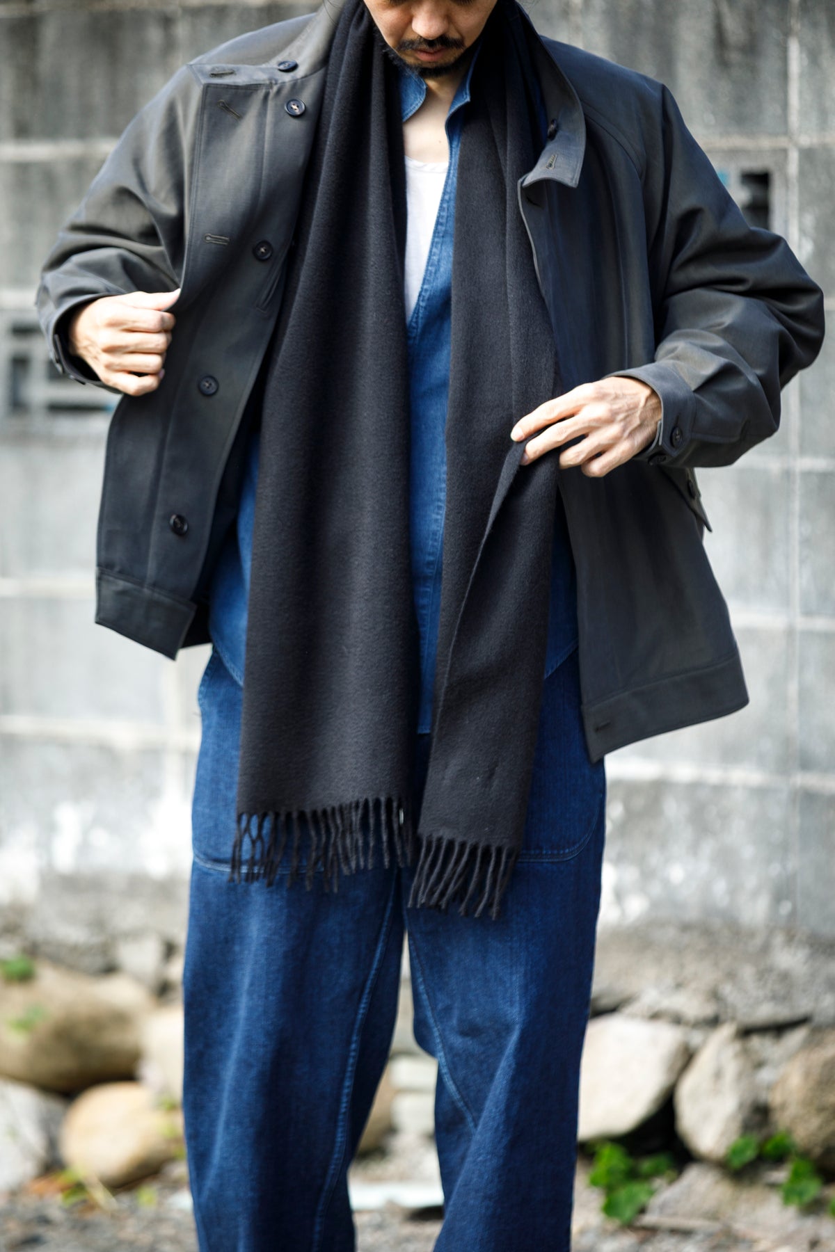 Joshua Ellis / Cashmere plain stole 35×190 - Black(CPG 60004)