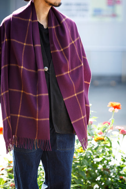 Joshua Ellis / Cashmere Window Pane Stole 70×190 - Plum / Gold(CPG 51224)