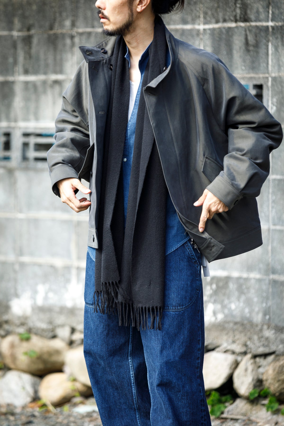 Joshua Ellis / Cashmere plain stole 35×190 - Black(CPG 60004)
