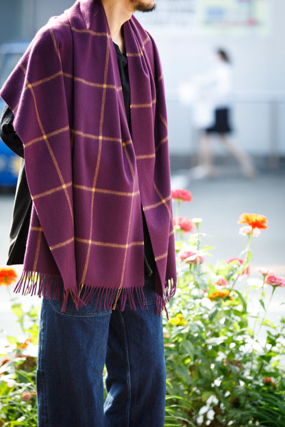 Joshua Ellis / Cashmere Window Pane Stole 70×190 - Plum / Gold(CPG 51224)