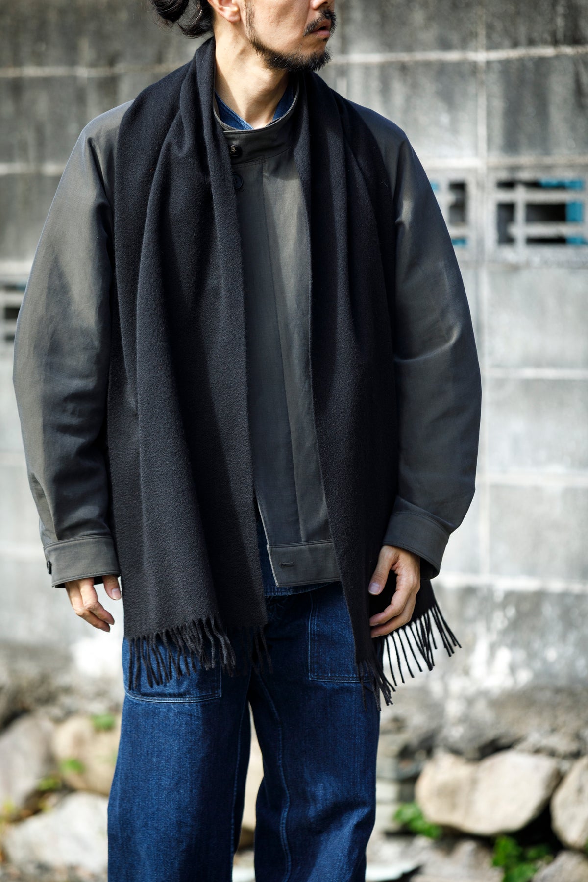 Joshua Ellis / Cashmere plain stole 35×190 - Black(CPG 60004)