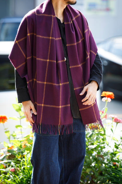 Joshua Ellis / Cashmere Window Pane Stole 70×190 - Plum / Gold(CPG 51224)