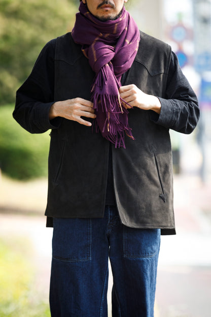 Joshua Ellis / Cashmere Window Pane Stole 70×190 - Plum / Gold(CPG 51224)