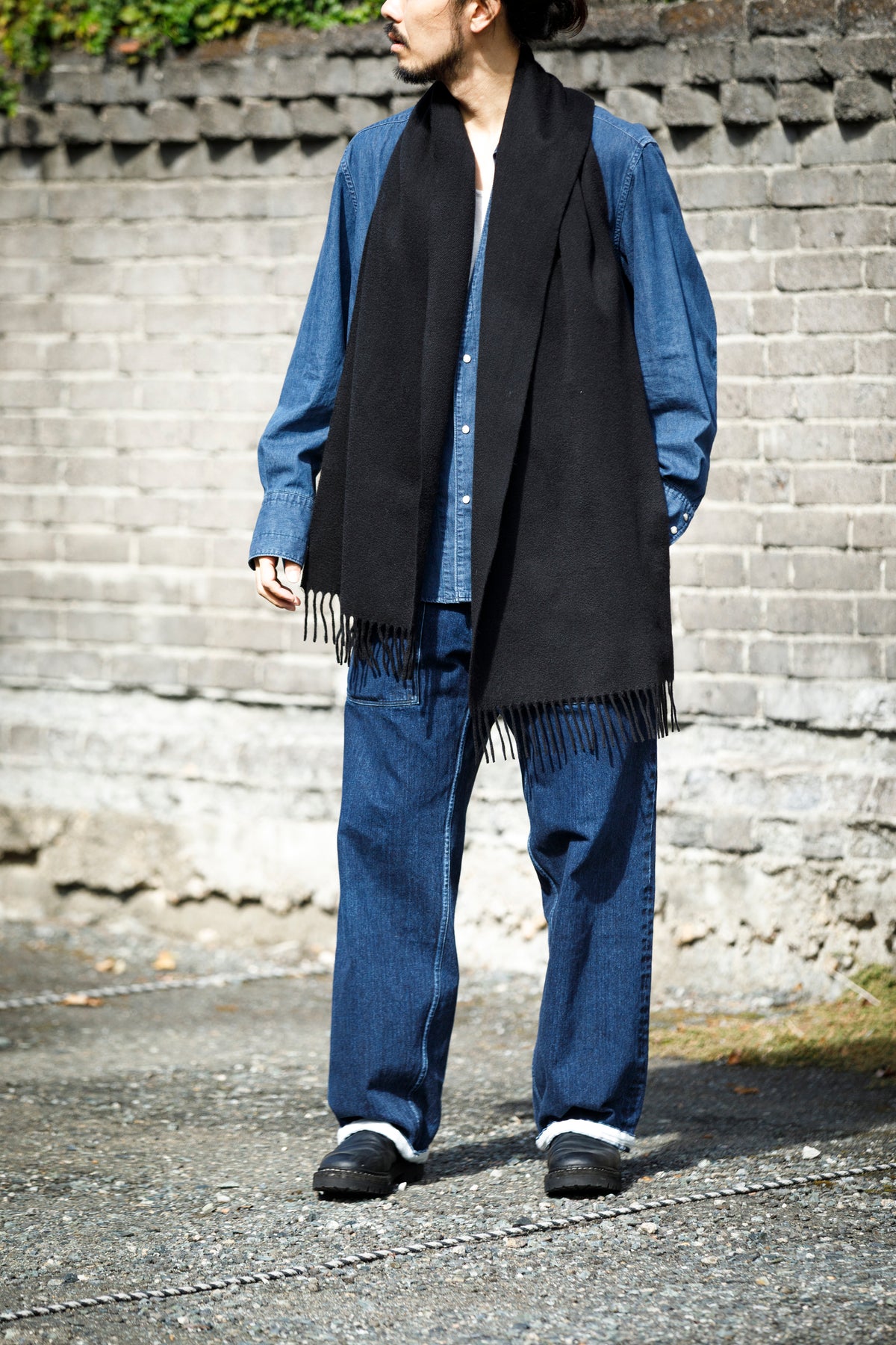 Joshua Ellis / Cashmere plain stole 35×190 - Black(CPG 60004)