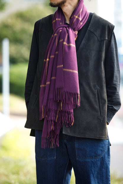 Joshua Ellis / Cashmere Window Pane Stole 70×190 - Plum / Gold(CPG 51224)