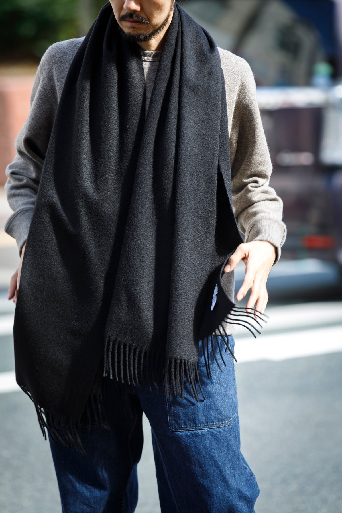 Joshua Ellis / Cashmere Plains Stole 70×190 - Black(CPG 48870)
