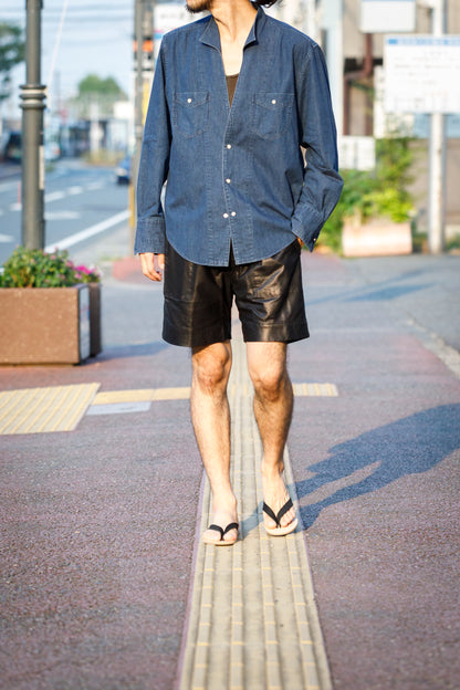 SARTO / LIGHT SELVAGE DENIM WING COLLAR SHIRT - WASHED INDIGO