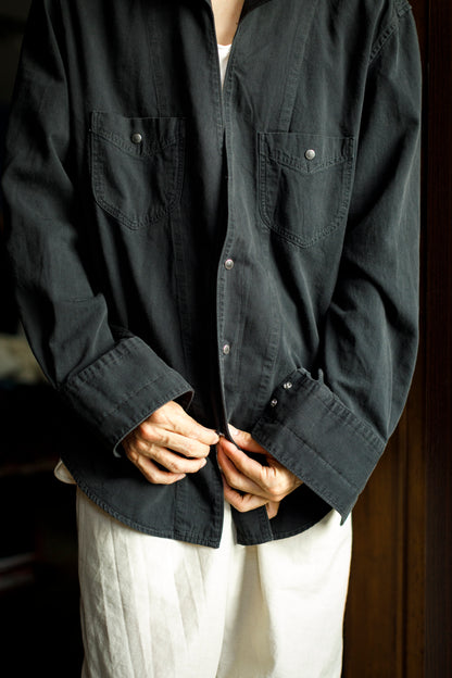 SARTO / LIGHT SELVAGE DENIM WING COLLAR SHIRT - WASHED BLACK
