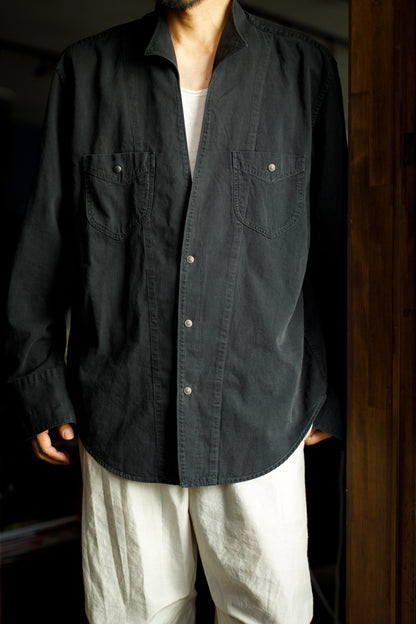 SARTO / LIGHT SELVAGE DENIM WING COLLAR SHIRT - WASHED BLACK