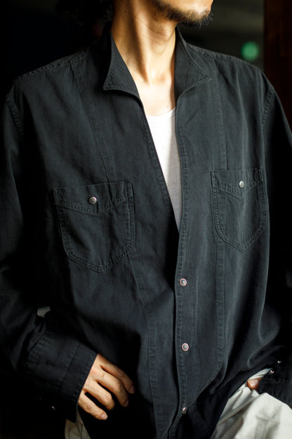 SARTO / LIGHT SELVAGE DENIM WING COLLAR SHIRT - WASHED BLACK