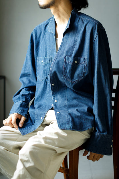 SARTO / LIGHT SELVAGE DENIM WING COLLAR SHIRT - WASHED INDIGO