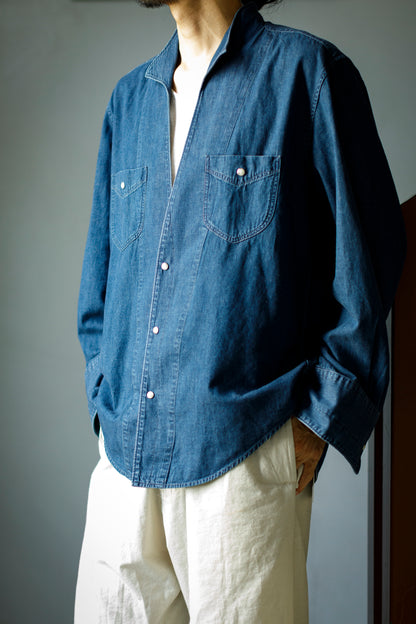 SARTO / LIGHT SELVAGE DENIM WING COLLAR SHIRT - WASHED INDIGO