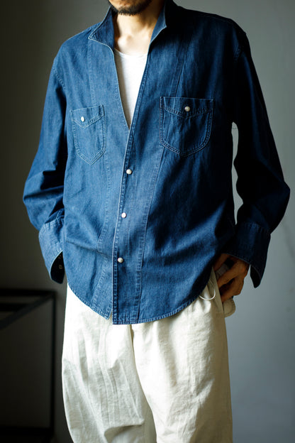 SARTO / LIGHT SELVAGE DENIM WING COLLAR SHIRT - WASHED INDIGO